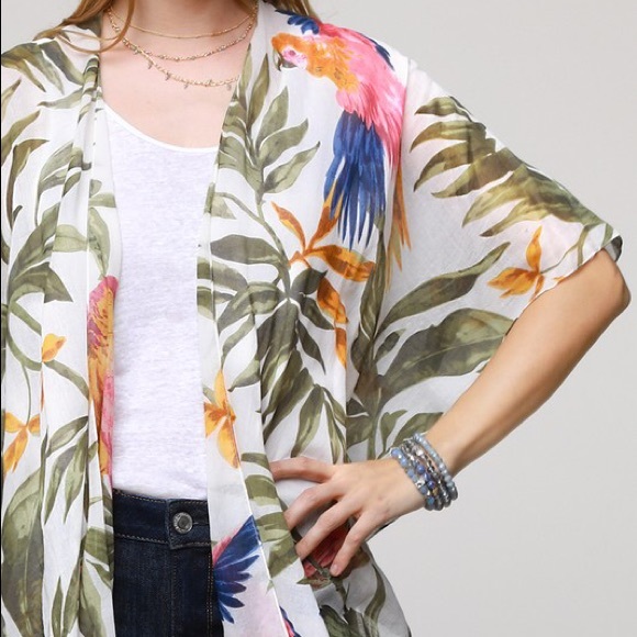 SOLD OUT Tropical Parrot Palm Leaf Kimono Coverup Wrap - Picture 2 of 4